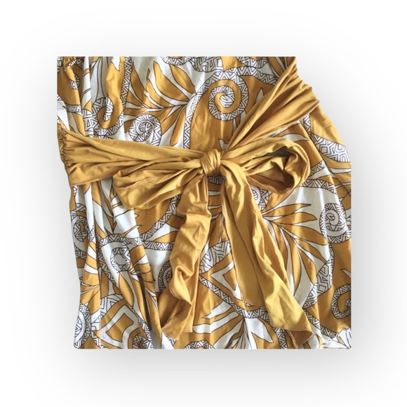 Come Como ❁ Printed Plunging V Neck Tunic Cami Tank ❁ Goldenrod + Ivory ❁ Large - Picture 4 of 16